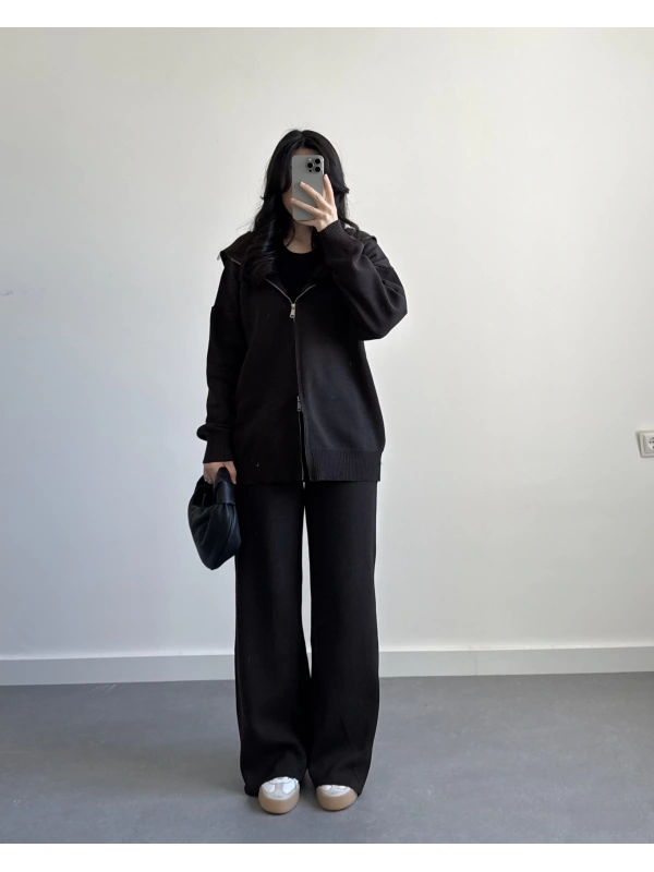 ACI KAHVE ÇELİK ÖRME CEKETLİ İKİLİ TAKIM