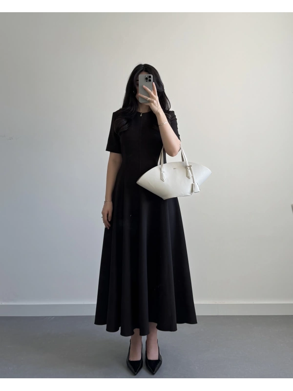 ACI KAHVE ZR MODEL GODELİ MİDİ BOY ELBİSE