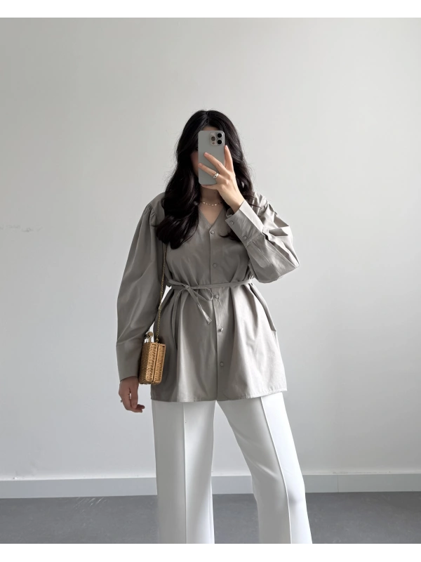 ÇAĞLA YEŞİL BALON KOL POPLİN GÖMLEK