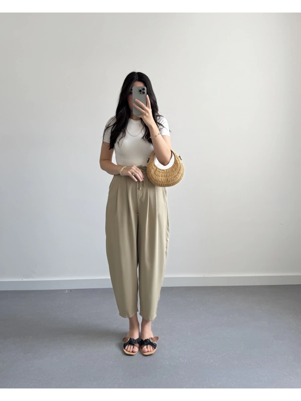 ADA ÇAYI BEL BAĞLAMALI ŞALVAR PANTOLON