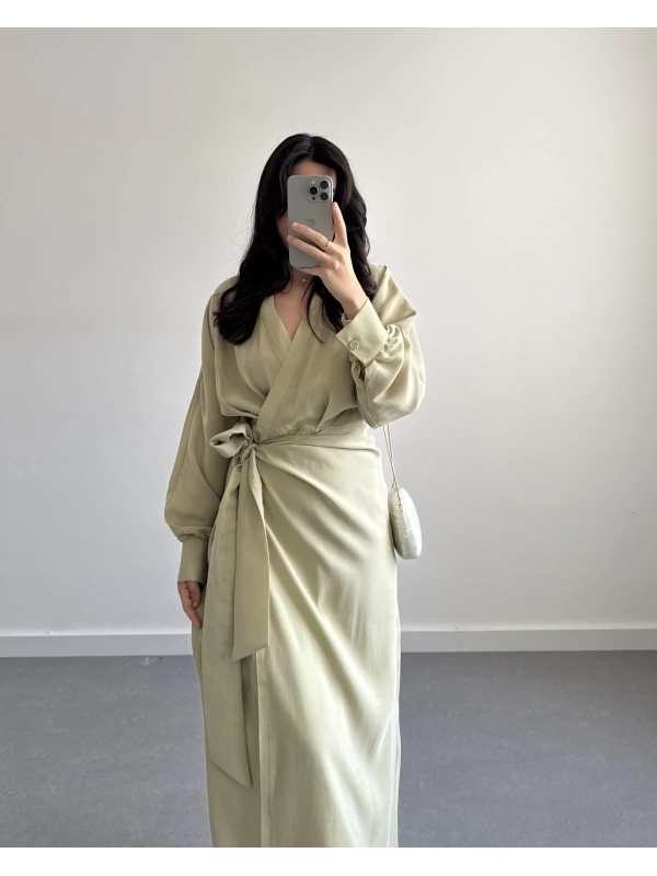 ADA ÇAYI TENSEL KRUVAZE YAKA ANVELEP ELBİSE