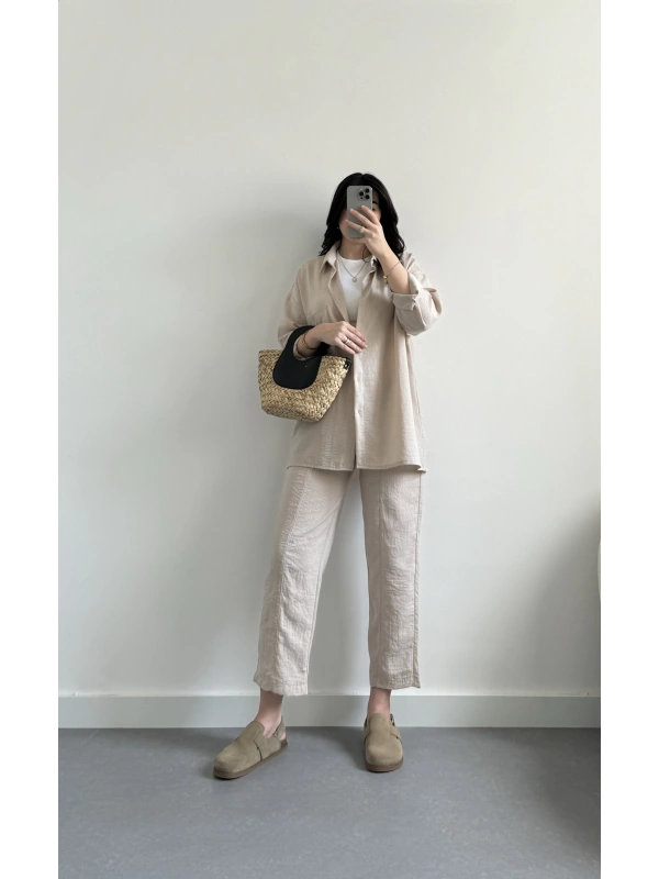 Aerobin keten bej kumaş takım