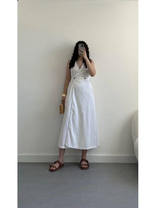 Alessi beyaz midi boy elbise