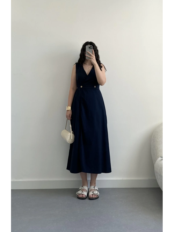 Alessi Lacivert midi boy elbise