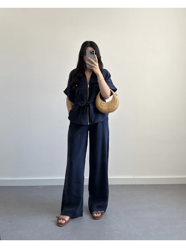 ANNA LACİVERT TENSEL GÖMLEK TAKIM