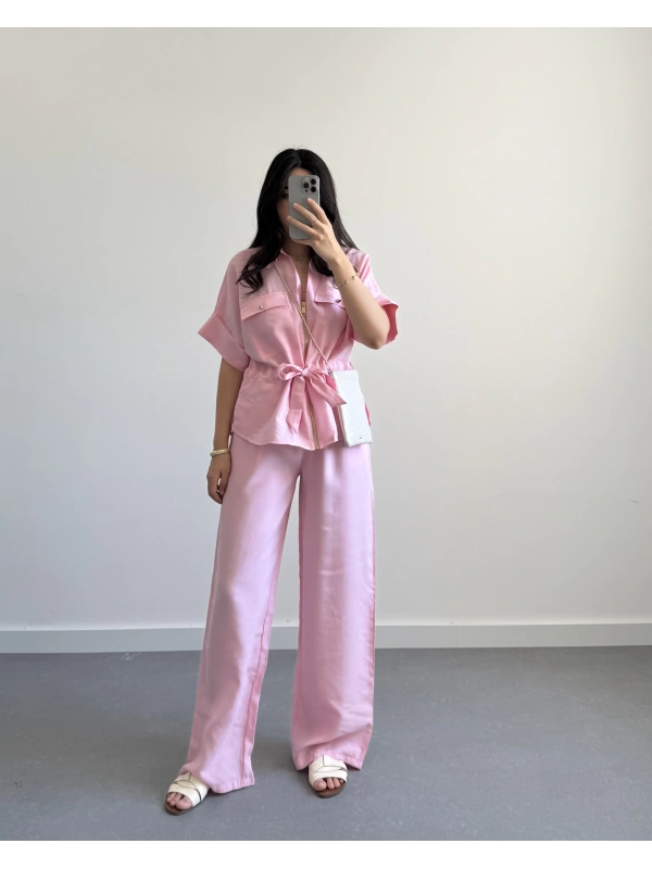 ANNA PEMBE TENSEL GÖMLEK TAKIM