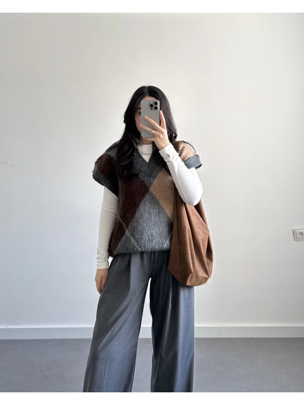 ANTRASİT BAKLAVA DESEN YÜN SÜVETER