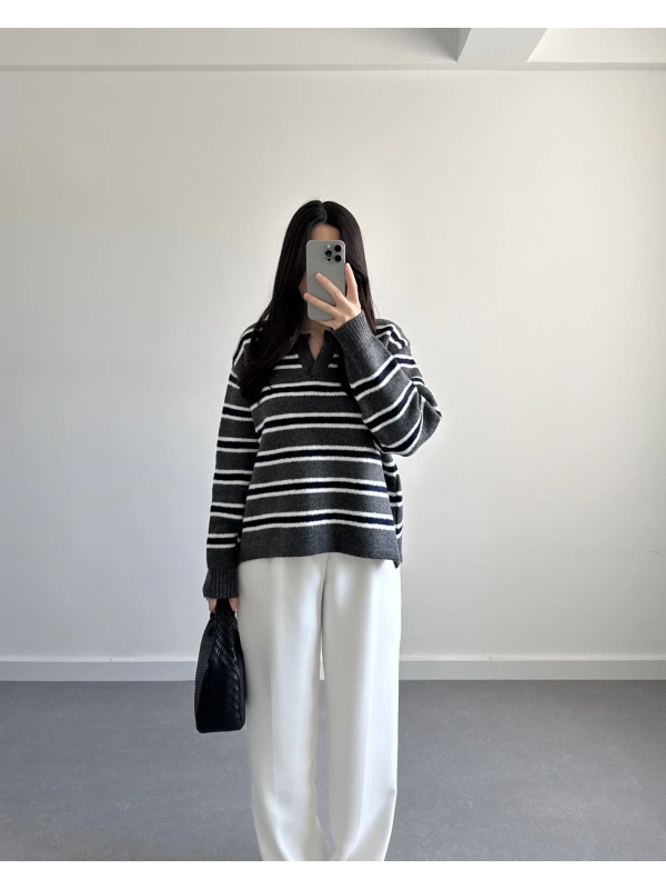 ANTRASİT ÇİZGİLİ PREMİUM KAZAK