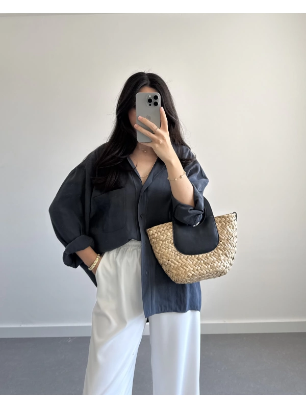 ANTRASİT DÜŞÜK OMUZLU GÖMLEK