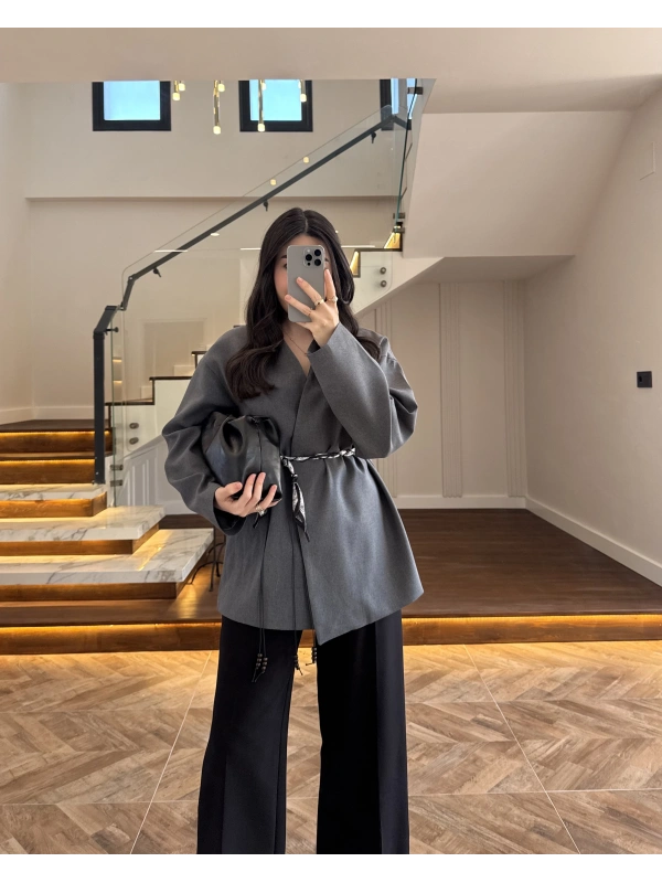 ANTRASİT KEMERLİ CEKET -7673