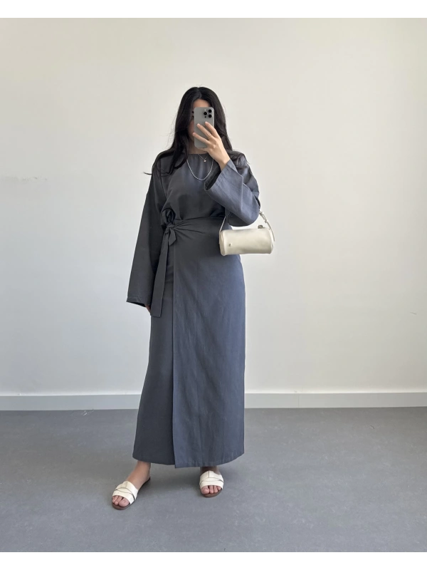 ANTRASİT KETEN ANVELOP ETEK TAKIM