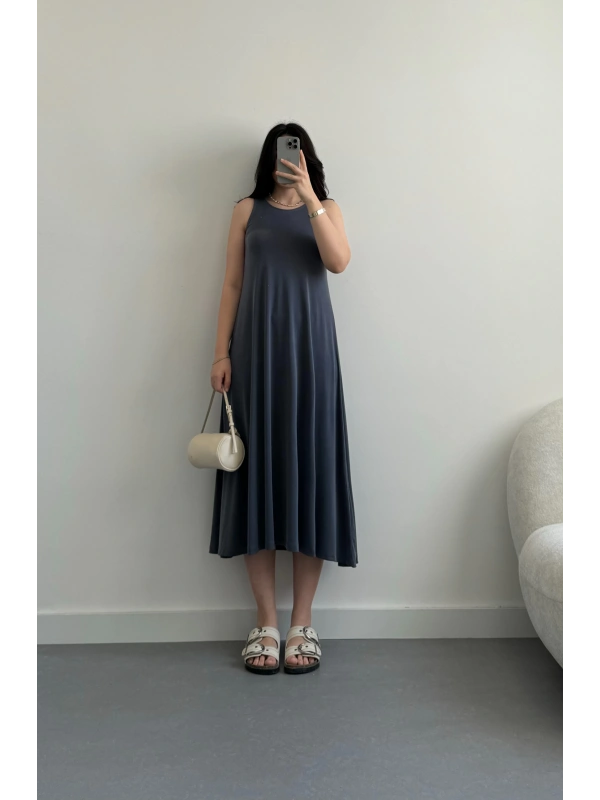 Antrasit modal kumaş midi boy elbise