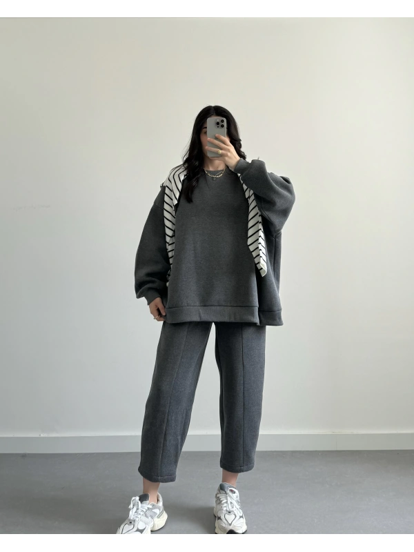 ANTRASİT OVERSİZE 3 İPLİK İKİLİ TAKIM