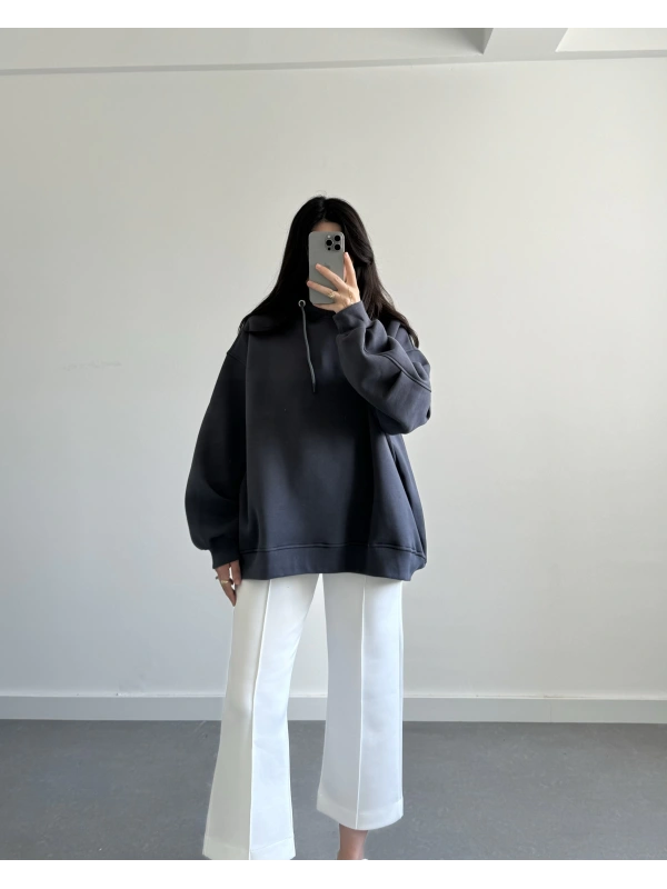 ANTRASİT OVERSİZE CEPLİ SWEATSHİRT