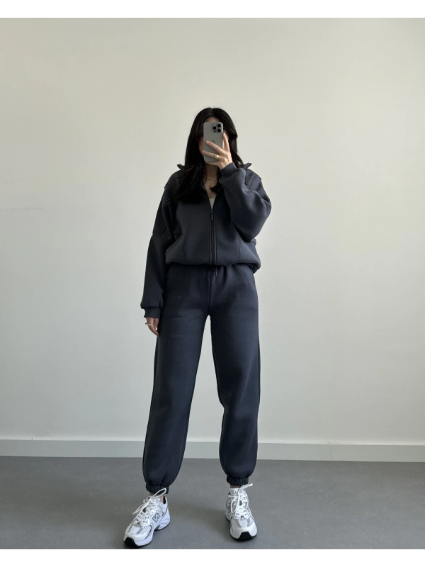 ANTRASİT OVERSİZE HIRKALI EŞOFMAN TAKIMI