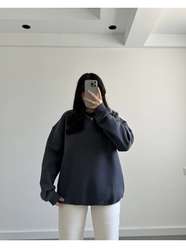 ANTRASİT OVERSİZE ŞARDONLU SWEATSHİRT