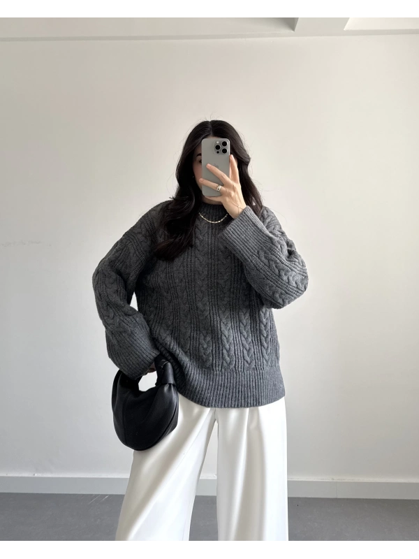 ANTRASİT PİNTEREST ÖRGÜ KAZAK