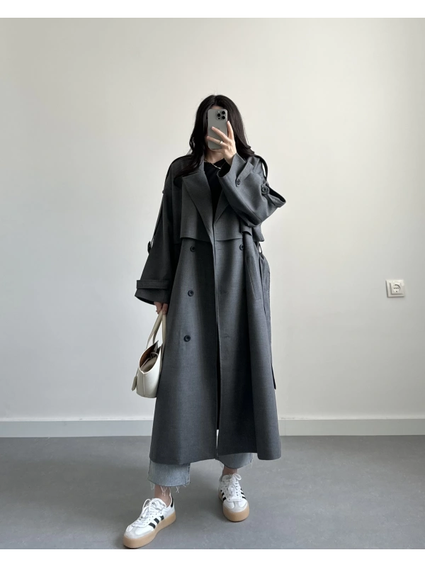 ANTRASİT PREMİUM OVERSİZE TRENÇKOT