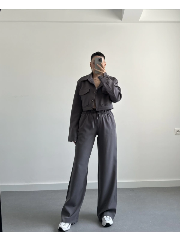 ANTRASİT VATKALI CROP CEKET TAKIM