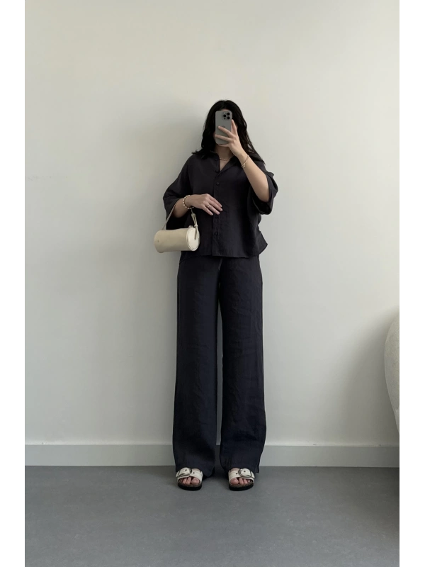 Antrasit yarasa kol tensel gömlek takım