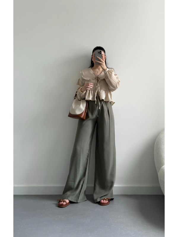 Babs haki palazzo pantolon