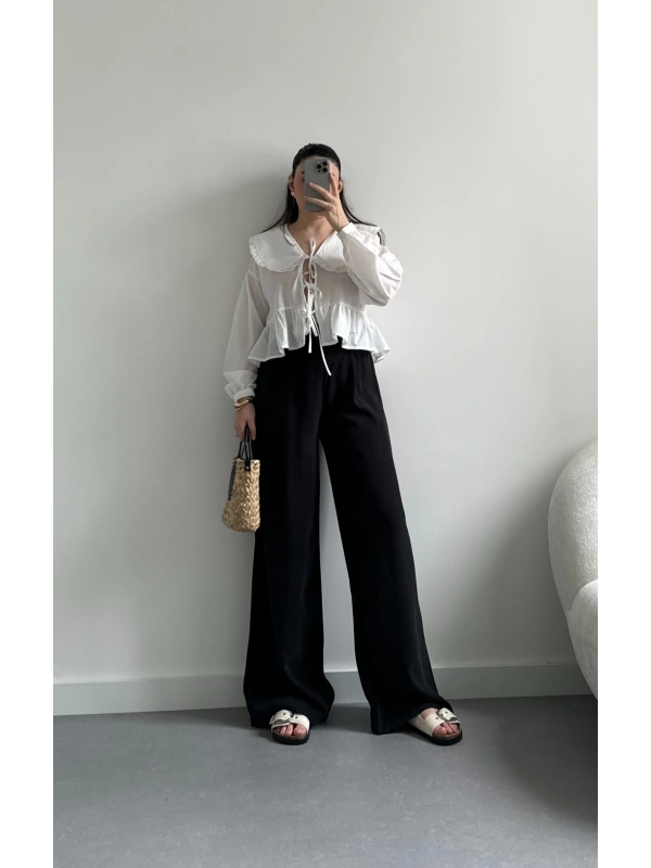 Babs siyah palazzo pantolon