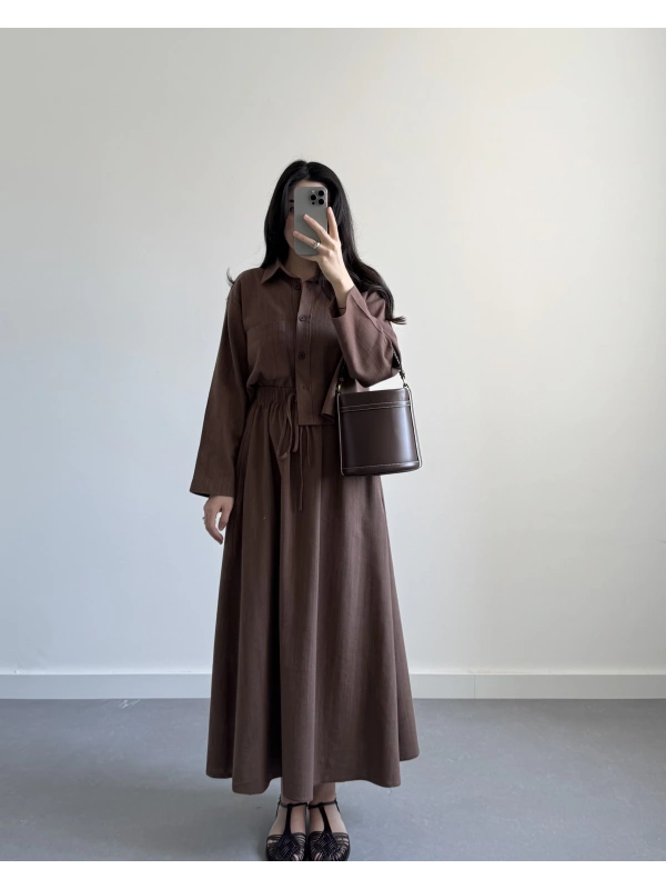 BARLE KAHVE KETEN ETEK GÖMLEK TAKIM