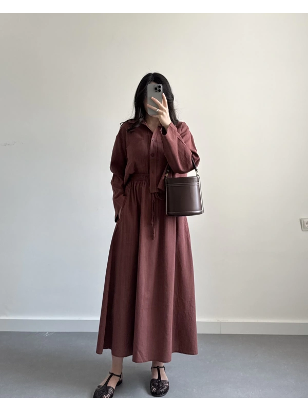 BARLE KİREMİT KETEN ETEK GÖMLEK TAKIM