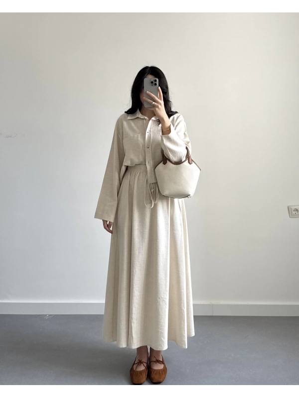 BARLE NATURAL KETEN ETEK GÖMLEK TAKIM