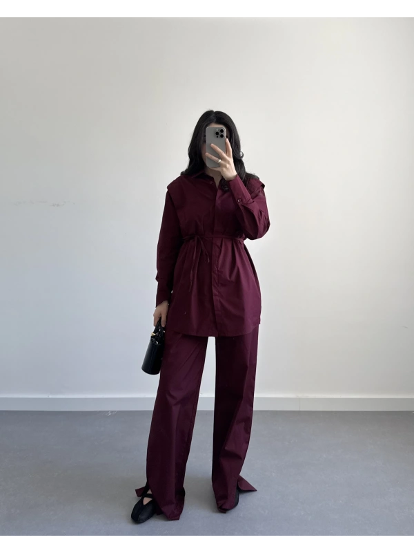 BASİC PANTOLONU YIRTMAÇLI BORDO TAKIM