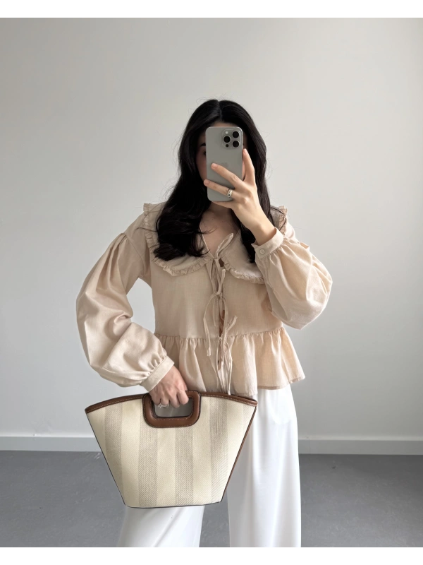 BEJ BEBE YAKA PİNTEREST GÖMLEK BLUZ