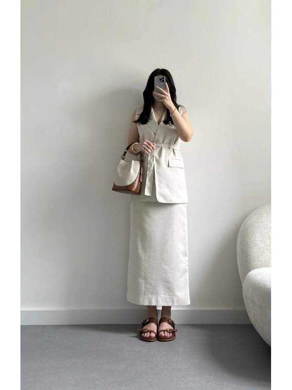 Bej etekli yelek takım