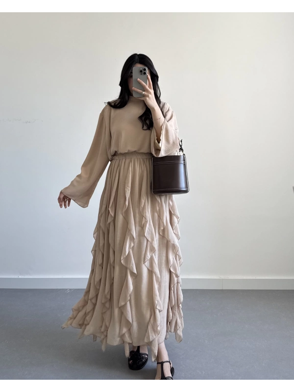 BEJ FIRFIRLI PREMİUM ETEK TAKIM