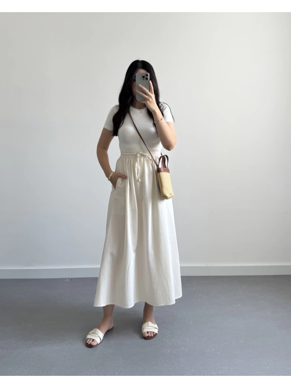 BEJ KETEN MİDİ BOY ETEK