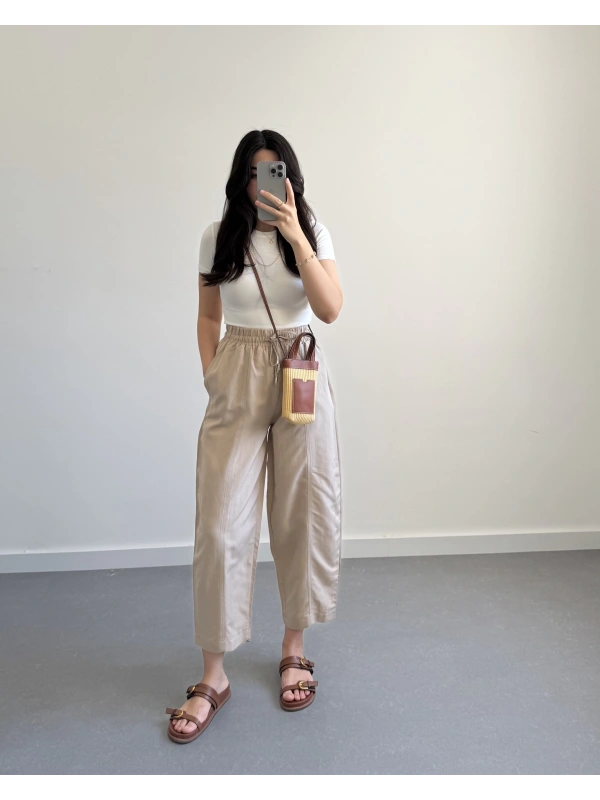 BEJ KETEN ŞALVAR PANTOLON