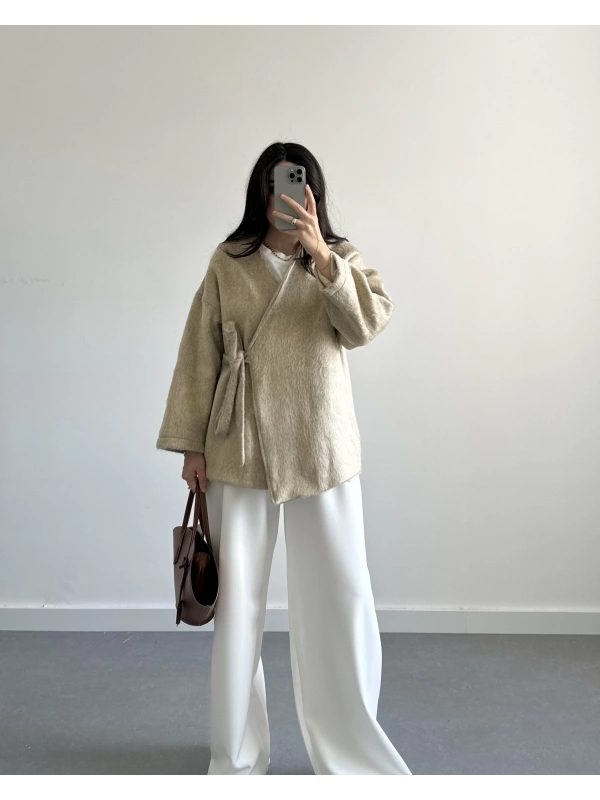 BEJ KIRÇILLI SAKALLI KAŞE KUMAŞ CEKET