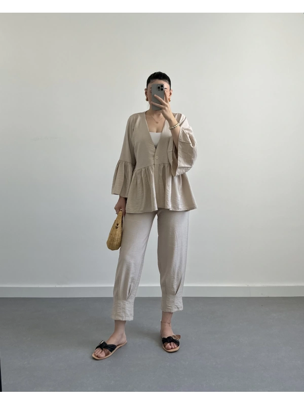 Bej Kolları Fırfırlı Çilek Tensel Takım