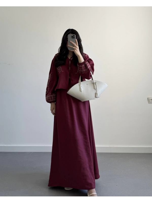 BORDO NAKIŞLI ETEKLİ İKİLİ TAKIM