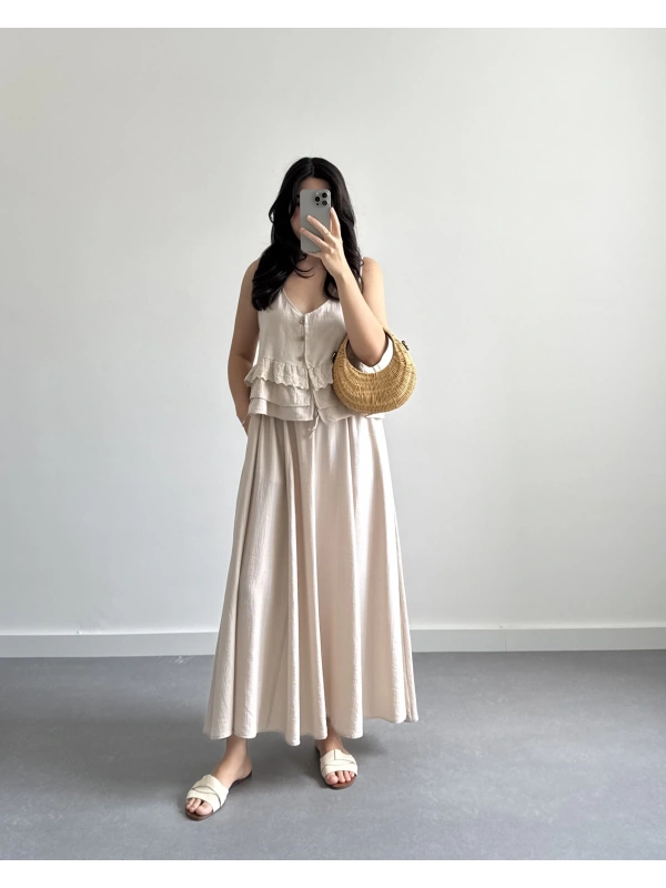 BEJ VİSKON NAKIŞLI ETEK TAKIM