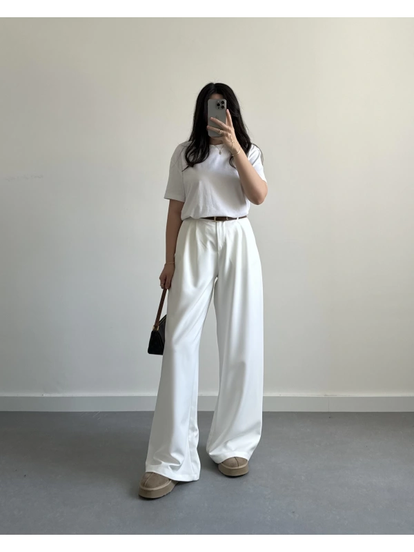 BEYAZ ARKASI LASTİKLİ PALAZZO PANTOLON
