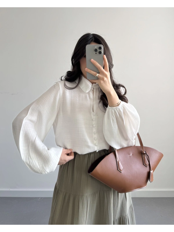 BEYAZ BALON KOL GÖMLEK BLUZ