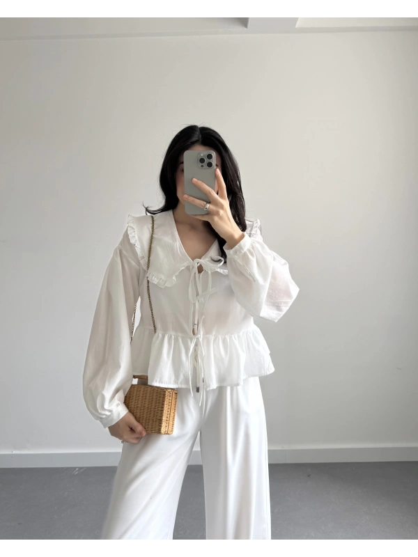 BEYAZ BEBE YAKA PİNTEREST GÖMLEK BLUZ