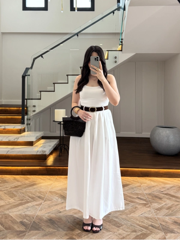 BEYAZ KEMERLİ ETEKLİ PANTOLON-51354