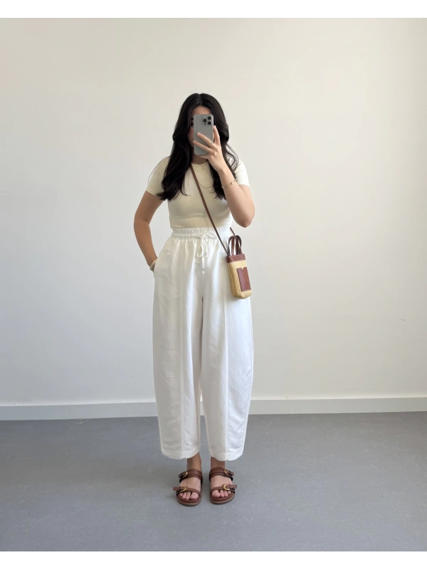 BEYAZ KETEN ŞALVAR PANTOLON