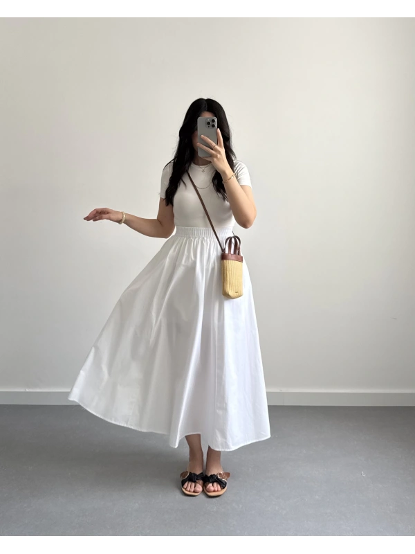 BEYAZ MİDİ BOY POPLİN ETEK