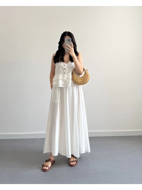 BEYAZ VİSKON NAKIŞLI ETEK TAKIM