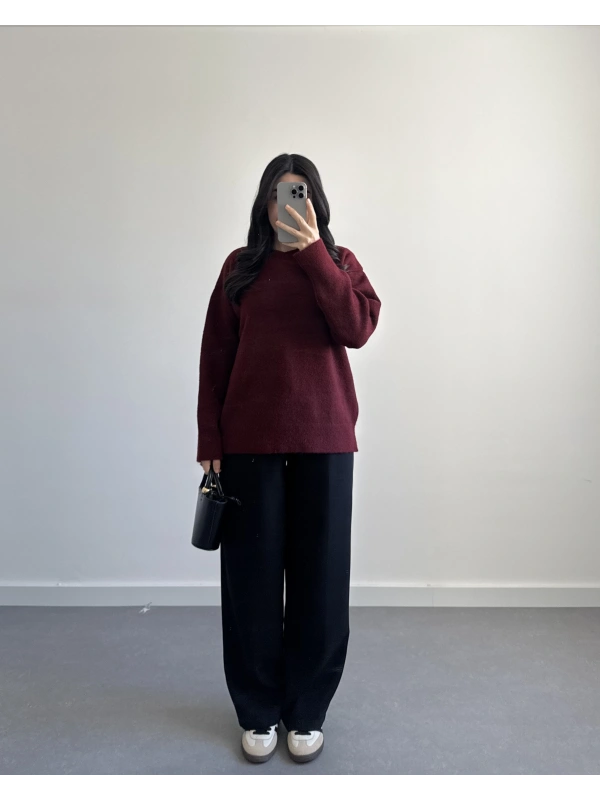 BİSİKLET YAKA KAZAK BORDO