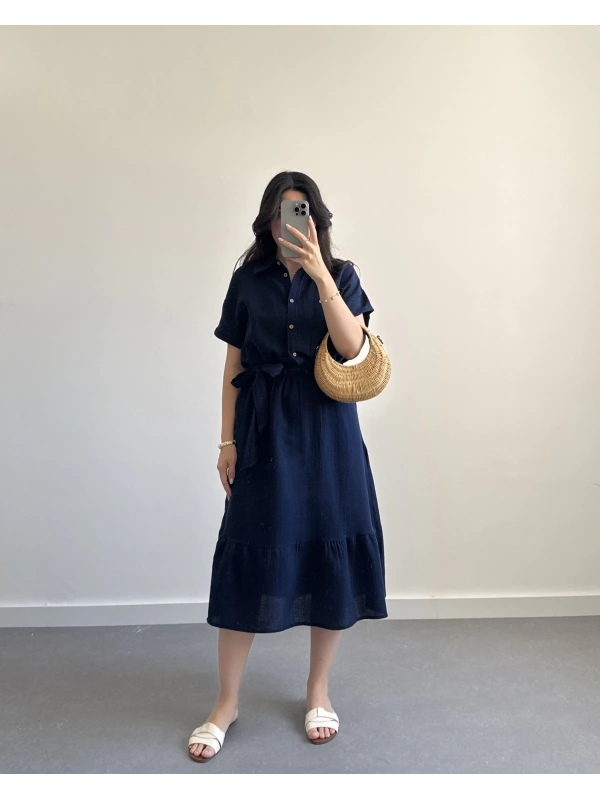 BİSO LACİVERT MÜSLİN ELBİSE