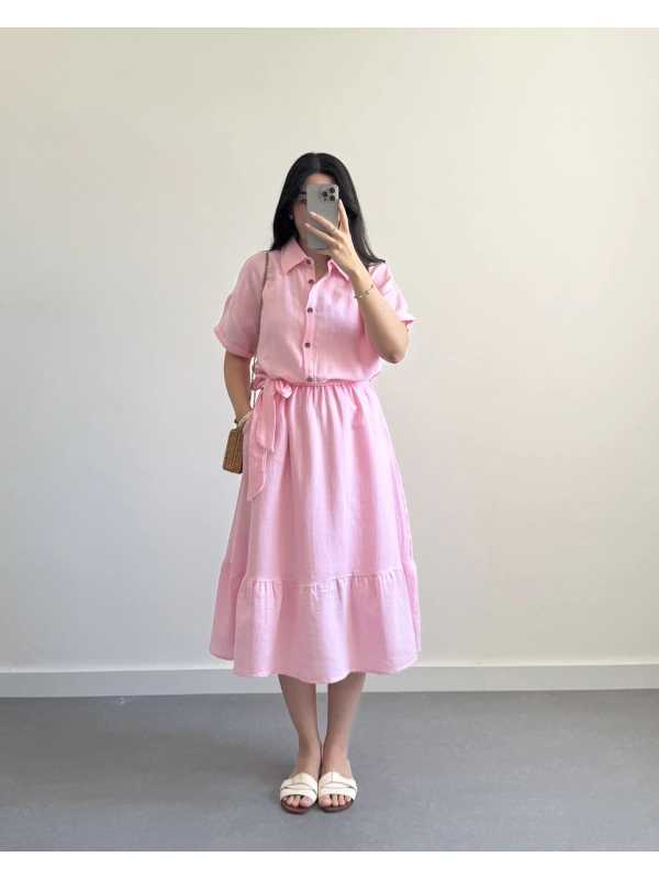 BİSO PEMBE MÜSLİN ELBİSE