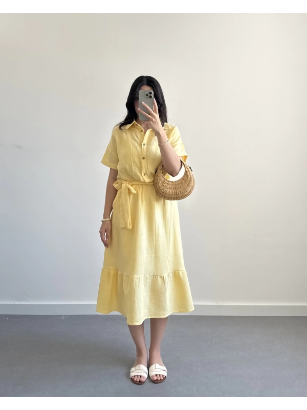 BİSO SARI MÜSLİN ELBİSE